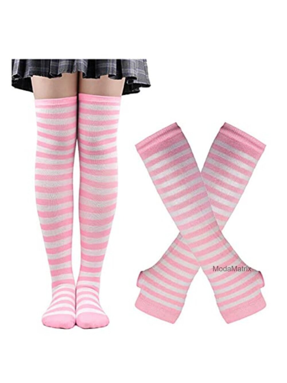 Striped Knee High Socks & Long Gloves Set Cosplay Costume